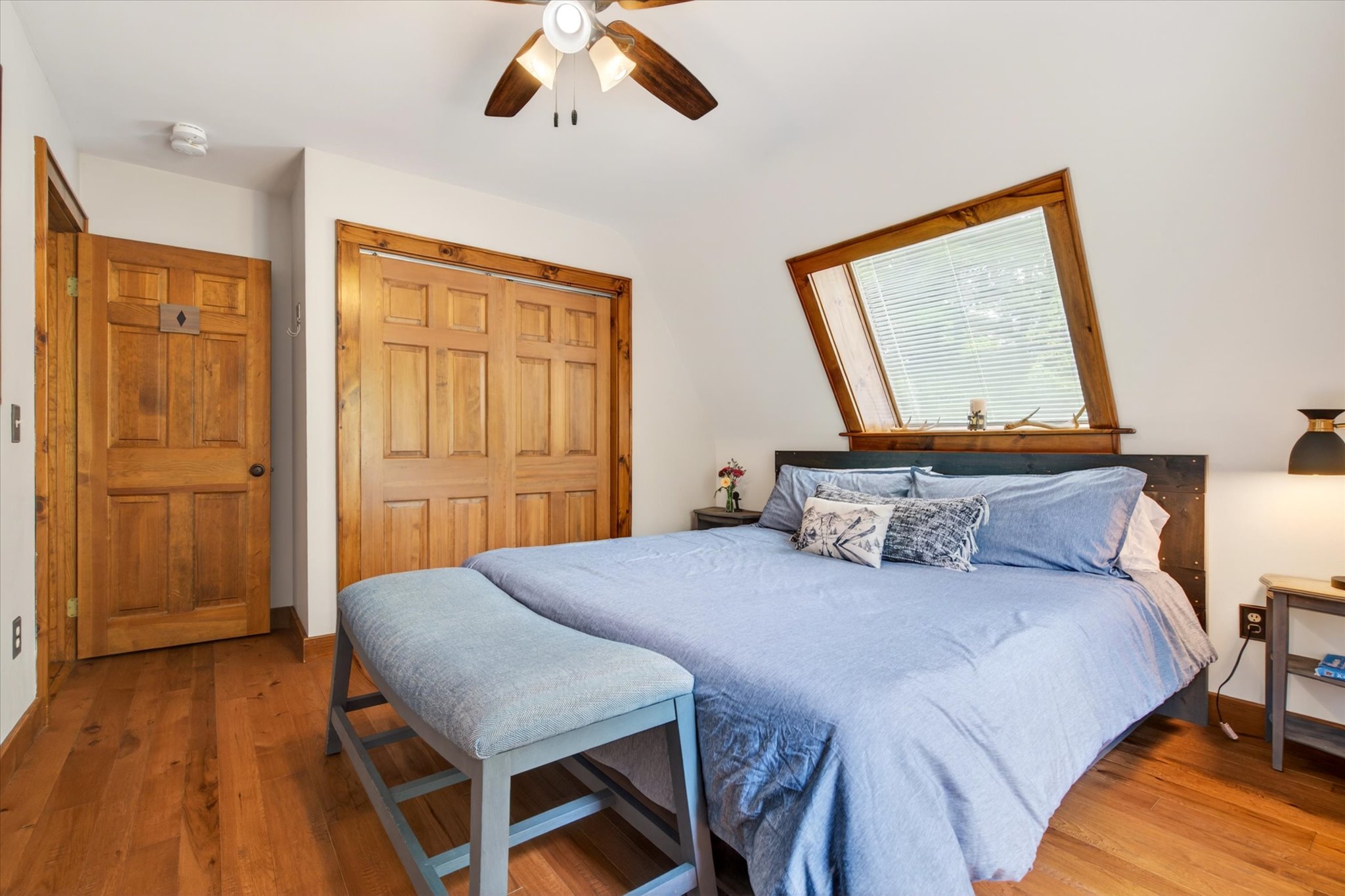 Black Diamond Bedroom King bed angle 2 — Slippery Slope Chalet